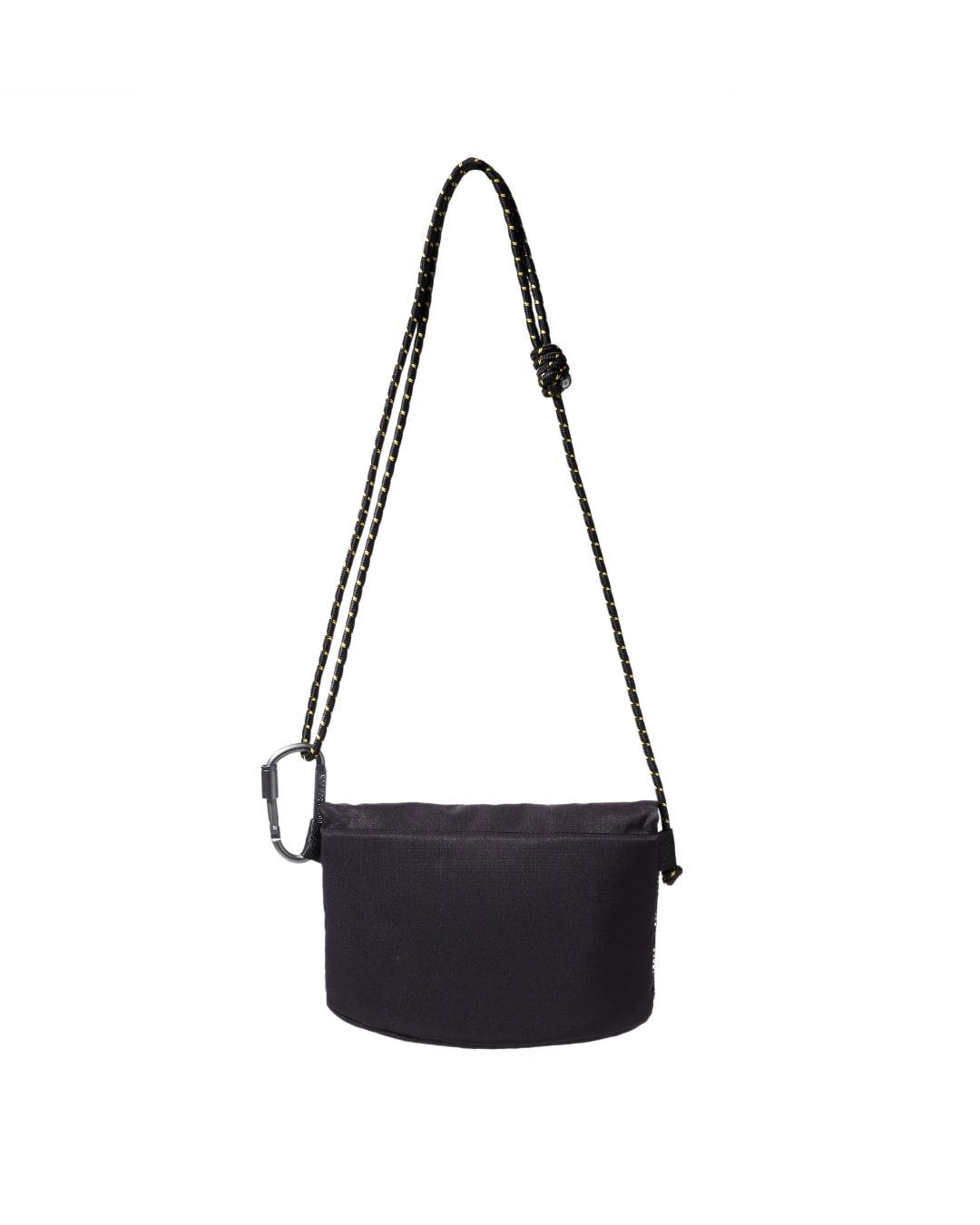 Straight rear view of the black SYMA Chain highlighting its clean flat back panel and speckled paracord strap. Compact sacoche bag.