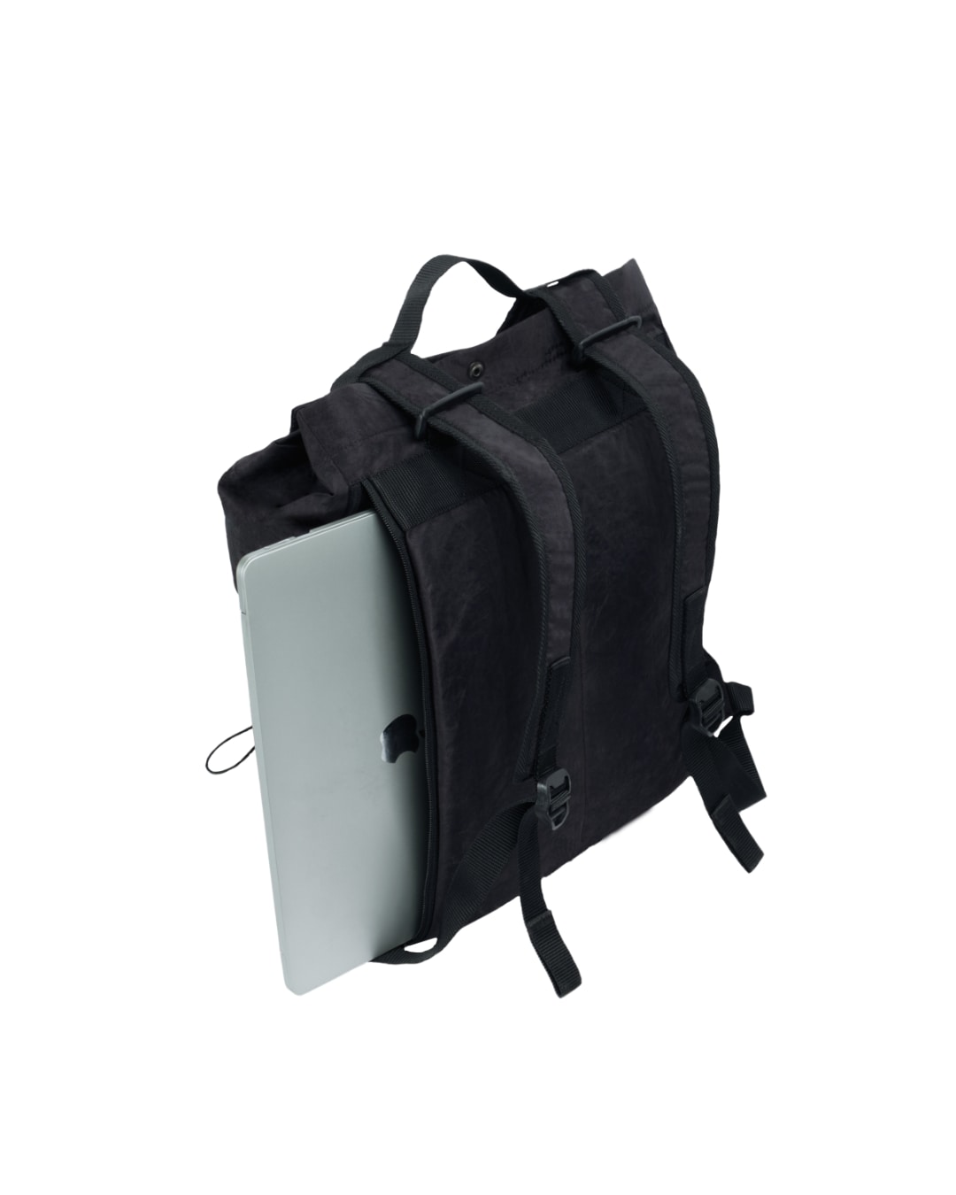 angled view of SYMA Chorus 17L 2-way backpack tote, highlighting the laptop 13 inch special slot on the side.
