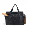 Front view of SYMA Miles Racket-Tote Black showing racket sleeve and bottle pocket. Padel & tennis bag