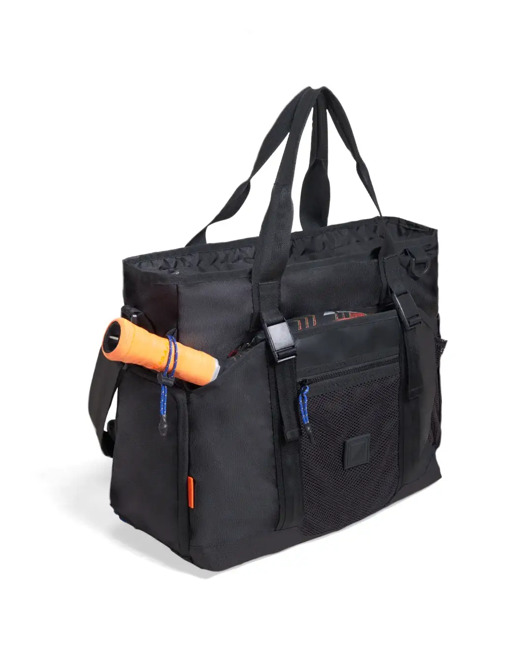 Elevated view of SYMA Miles Racket-Tote Black showing open main compartment. Padel & tennis bag