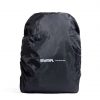 Front view of black SYMA Daytripper enclosing a bag, featuring white logo text in the center. Packable backpack rain cover