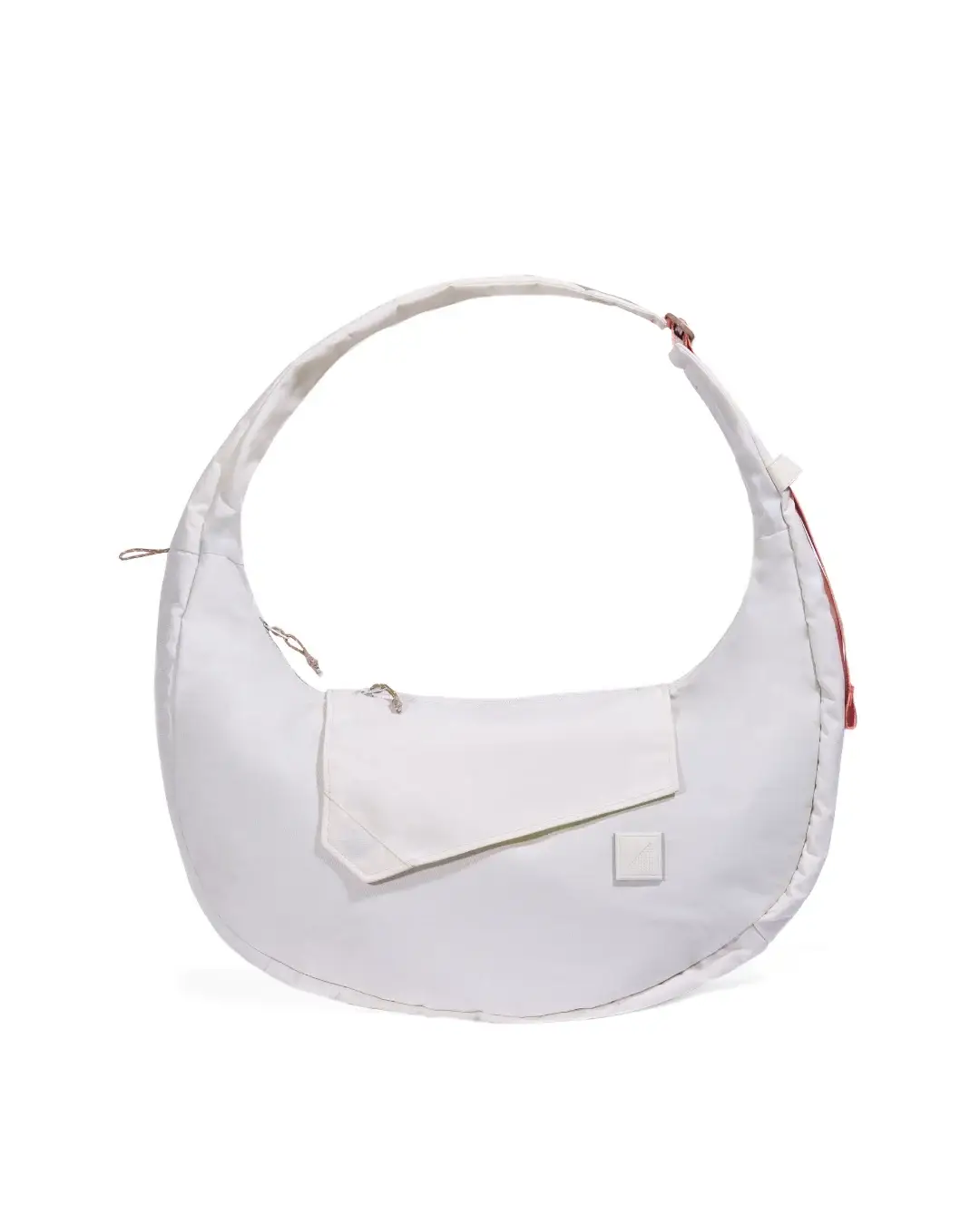 Front view of SYMA Fable Sling Bag Light Cream showing silent magnetic flap. Minimalist everyday sling bag