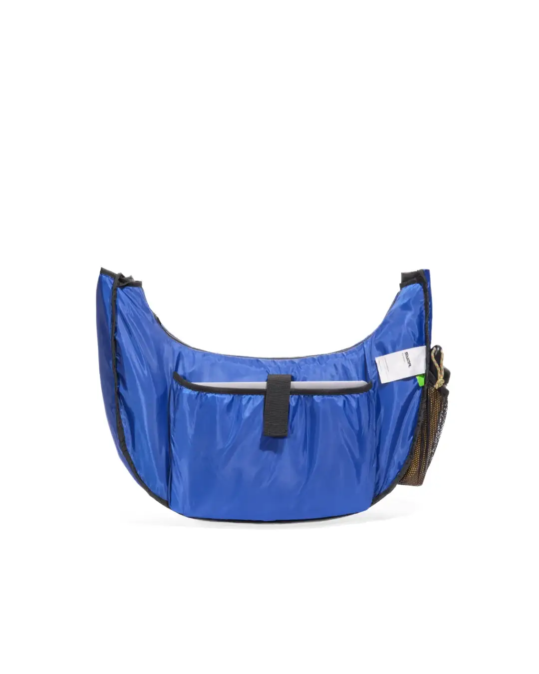 Back interior view showing padded 14-inch laptop sleeve inside SYMA Fable Sling Bag Light Cream. Sling bag