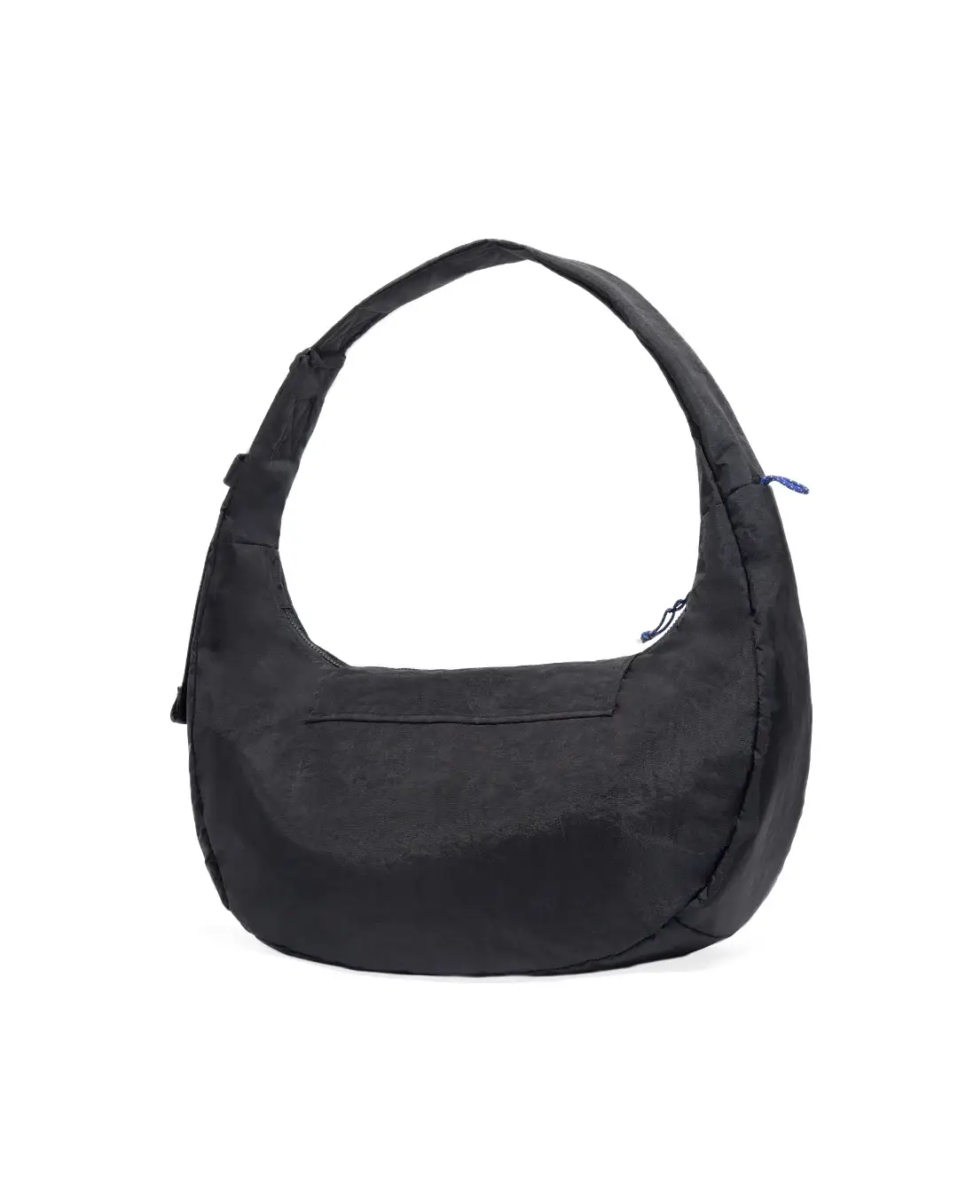 Relaxed back view of SYMA Fable Sling Bag Black showing soft unstructured body. Slouchy commuter bag